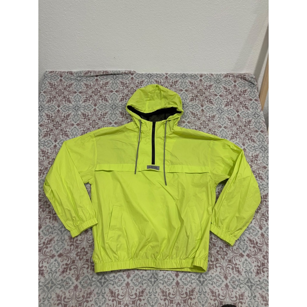 OSTOO Neon Lime Green Quarter Zip Windbreaker Hooded Pullover Jacket XL